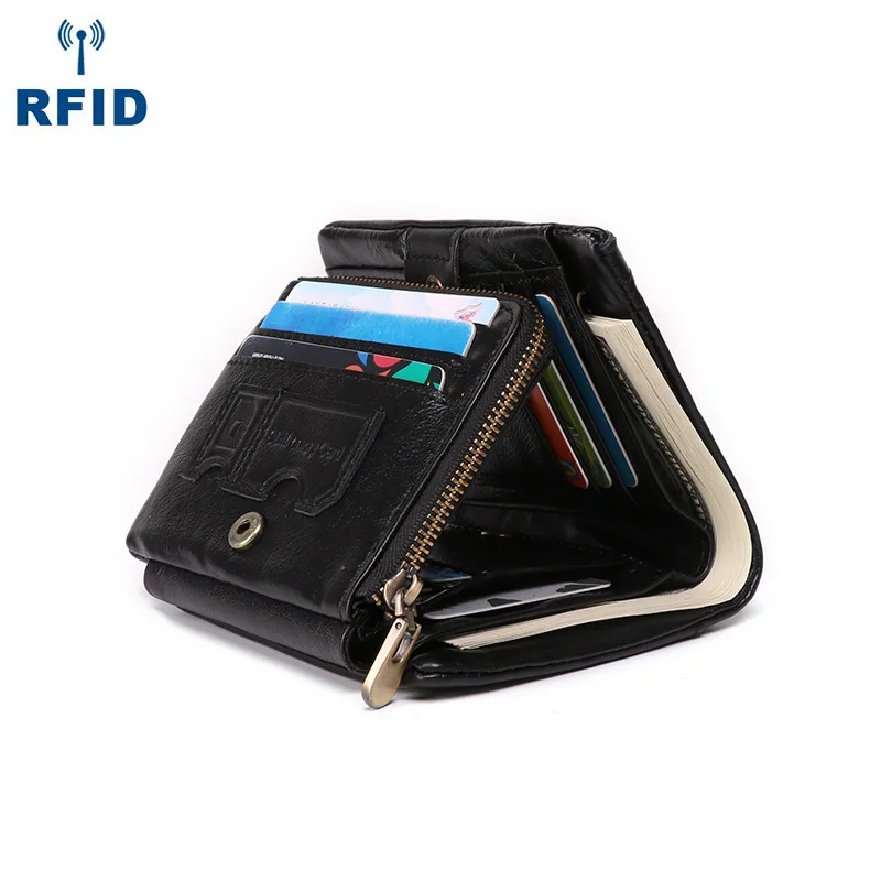 Мужской винтажный кошелек из натуральной кожи RFID блокирующий кредитный