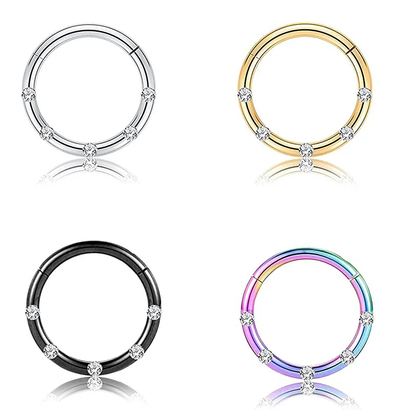 

1Pcs Titanium Hinged Segment Nose Ring Ear Cartilage Tragus Helix Lip Piercing Nose Ring Studs Rainbow Gold Black Punk Jewelry