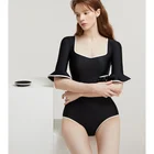 Однотонный Цельный купальник с пуш-ап, Мягкий купальник, купальный костюм с коротким рукавом, Спортивная пляжная одежда, купальный костюм, женский цельный купальник