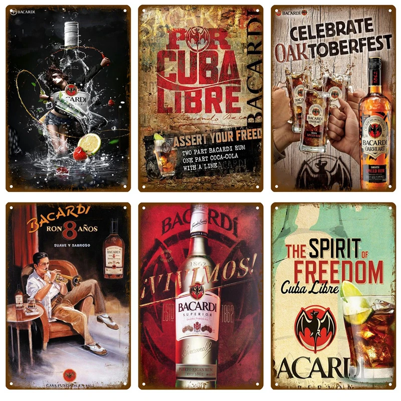 

Металлический знак Bacardi, жестяной знак, виски, Бельгии, табличка для пива, Металлические Декоративные плакаты, мужская пещера, потертая шика...
