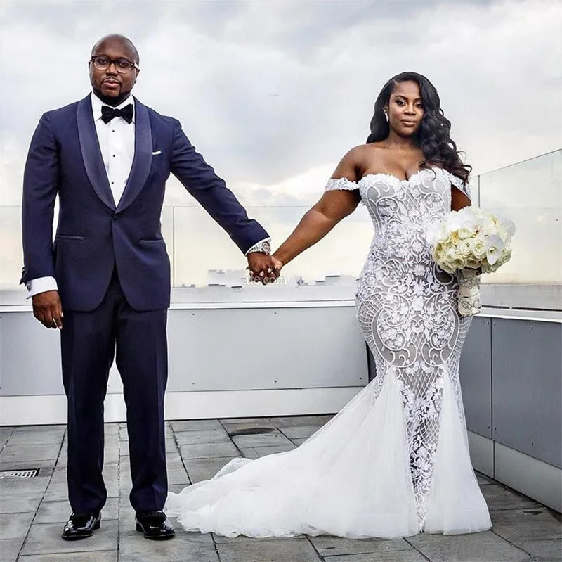 

Женское свадебное платье-Русалка gy, белое платье с открытыми плечами и кружевной аппликацией, свадебные платья в африканском стиле