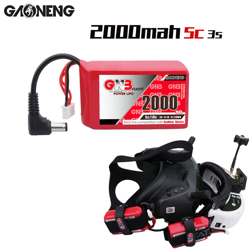 

Gaoneng GNB 2000mAh 3S 11.1V 5C/10C DC5.5 Lipo Battery for FPV Goggles RC Parts FPV Racing Drone Multicopter Accessories