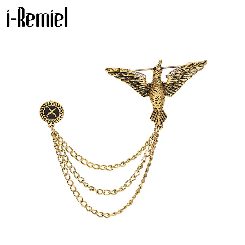 I Remiel ретро брошь в виде птицы с цепочкой и кисточками для мужских костюмов