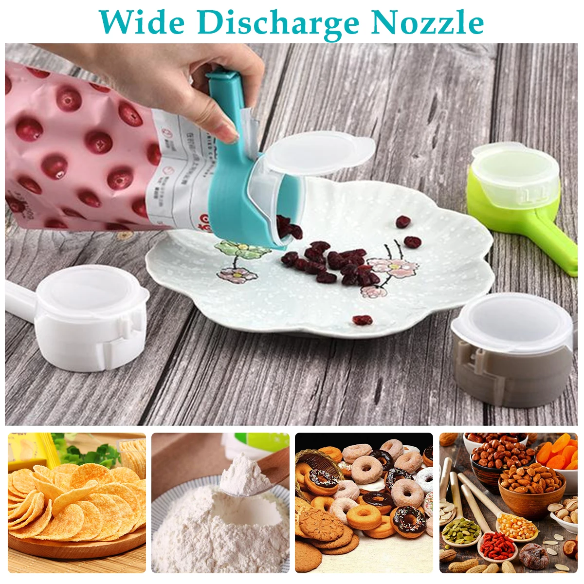 

Seal Pour Food Storage Bag Clip with Cap Food Grade PP Pour Spout Snack Bag Clips For Food and Snack Bag StorageKitchen Tool