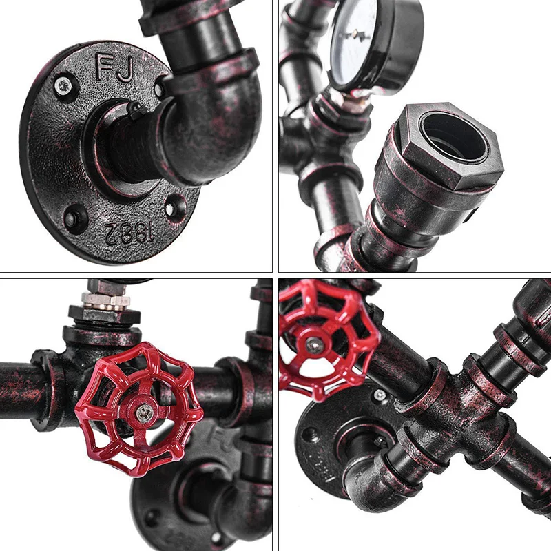 

American Industrial Style Retro Water Pipe Wall Lamp Iron E27 Double Head Three Head Lights Bar Restaurant Cafe Decorative Lamp
