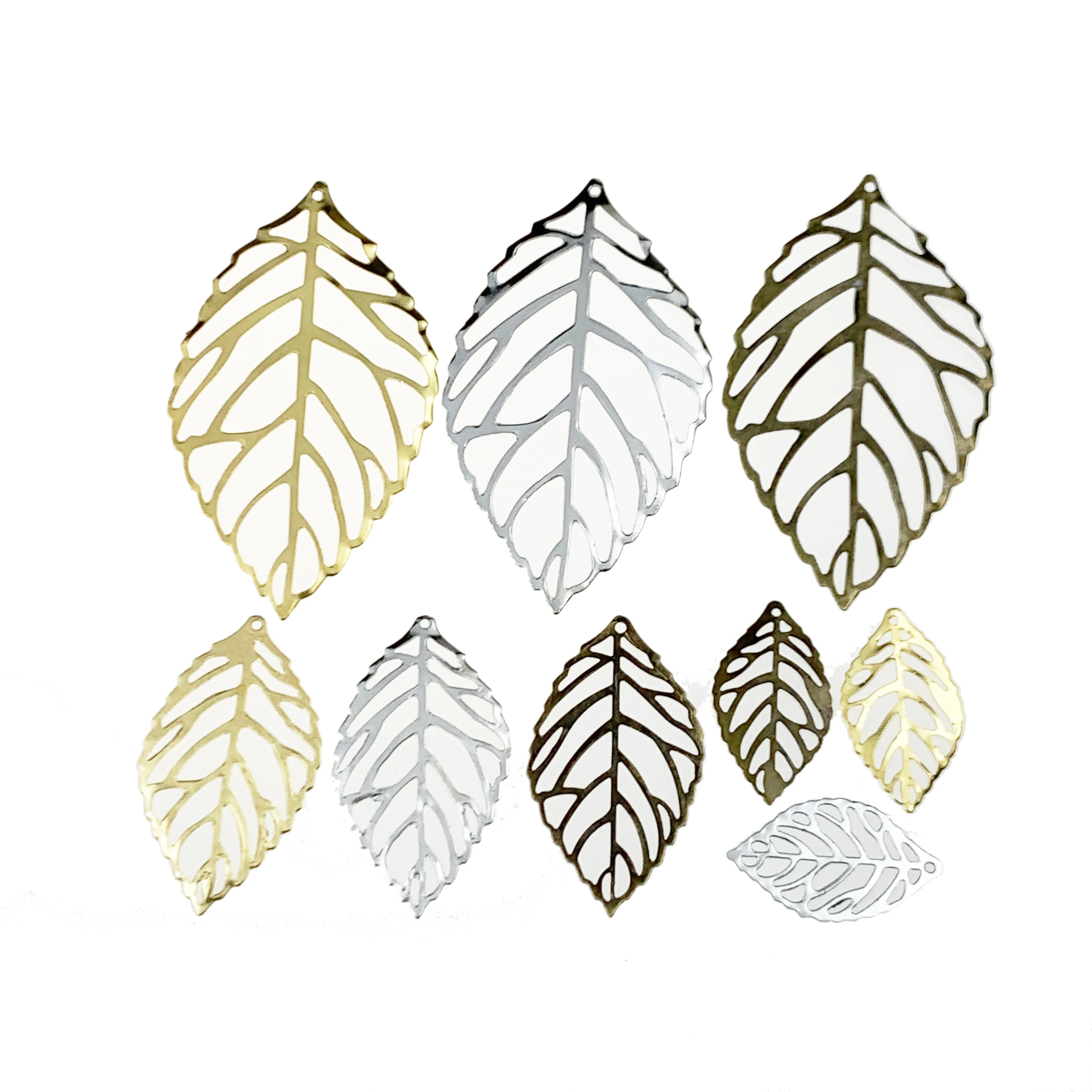 

100pcs Craft Hollow Leaves Pendant Gold Charm Filigree Jewelry Making Plated Vintage DIY Pendant Necklace Jewelry Making Silver
