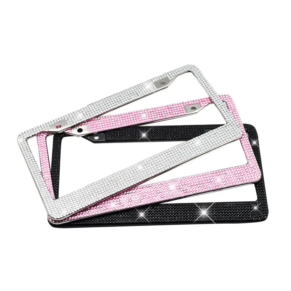 

Stainless Steel with Drill License Plate Frames for Car Truck Rhinestones Crystal US Regulations License Frames Plate 31x16cm
