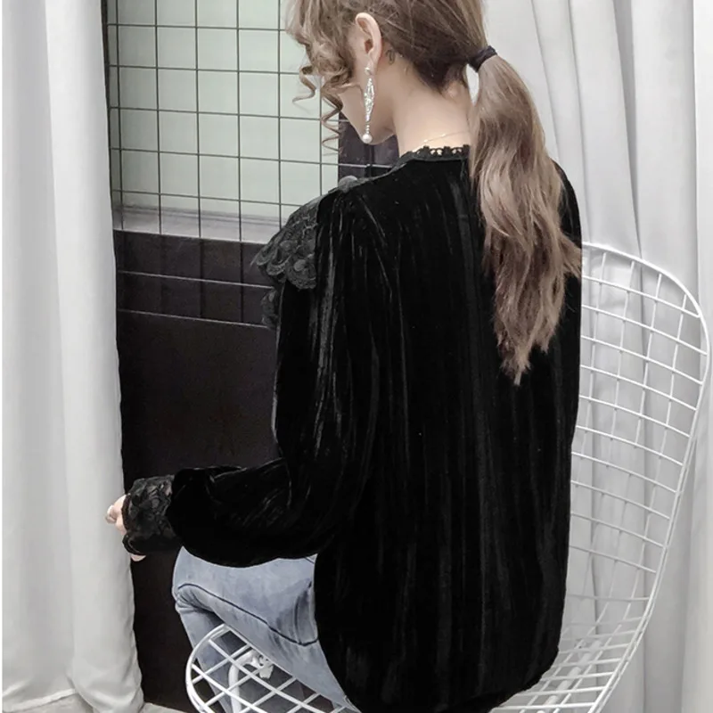 #2019 весенние черные винтажные бархатные рубашки цвета хаки соблазнительные