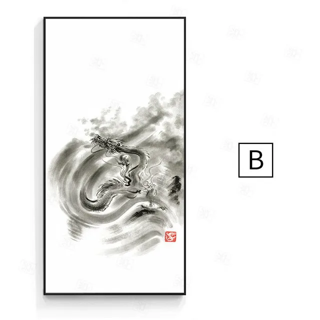 Новая китайская черно-белая чернильная краска Рисунок дракона имперский принт