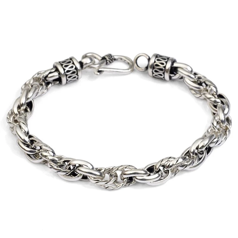 

Bracelets Bangles For Women Or Men 925 Sterling Pure Thai Silver Chain Link Vintage Antique Saint Fashion Cool Jewelry Lovers