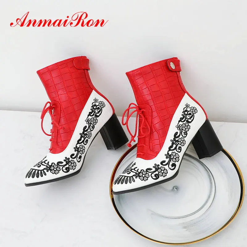 Женские ботильоны на шнуровке ANMAIRON Зимние из искусственной кожи квадратном