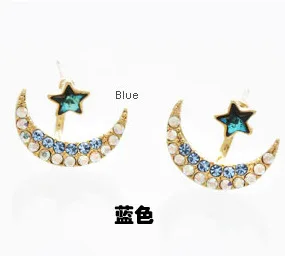 Модные длинные висячие серьги из сплава с голубыми звездами и кисточками для