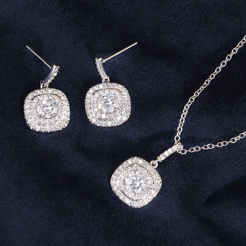 ZAKOL Classic White Color Square Shape Zirconia Crystal Earrings Necklace Set For Women Trendy Bridal Wedding Jewelry FSSP262