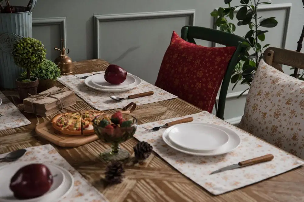 Позолоченный ветряной колокольчик Новый год Рождество коврик ткань хлопок лен