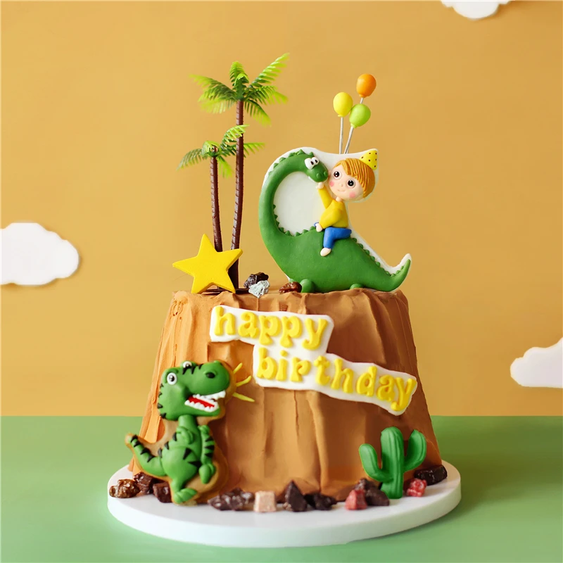 

Clay Dinosaur Baby Cake Topper for Baby Shower Birthday Party Decor Wedding Supplies Kid Leaves Star Artificial Flower Love Gift