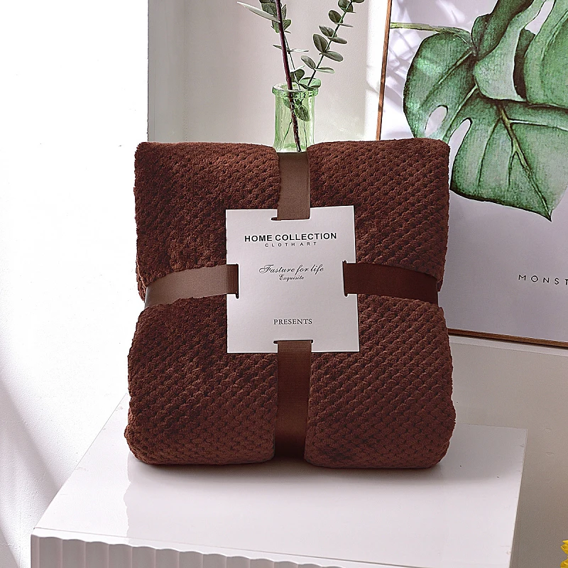 Blanket Coral Fleece Home Textiles Solid Color Sofa Thicken Mesh Pineapple Grid Warm Flannel | Дом и сад