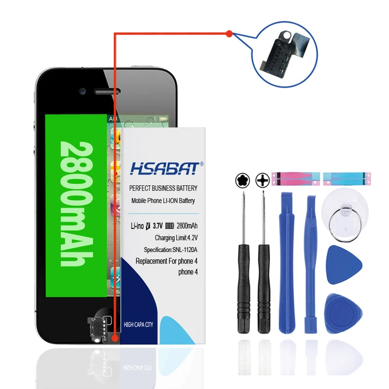 Аккумулятор HSABAT 2800 мА · ч для iphone 4 4G с инструментами и наклейками | Мобильные