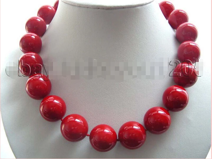 

Prett Lovely Women's Wedding FREE shipping>>>>Huge!18" Natural 20mm Red Round Shell Pearl Necklace!