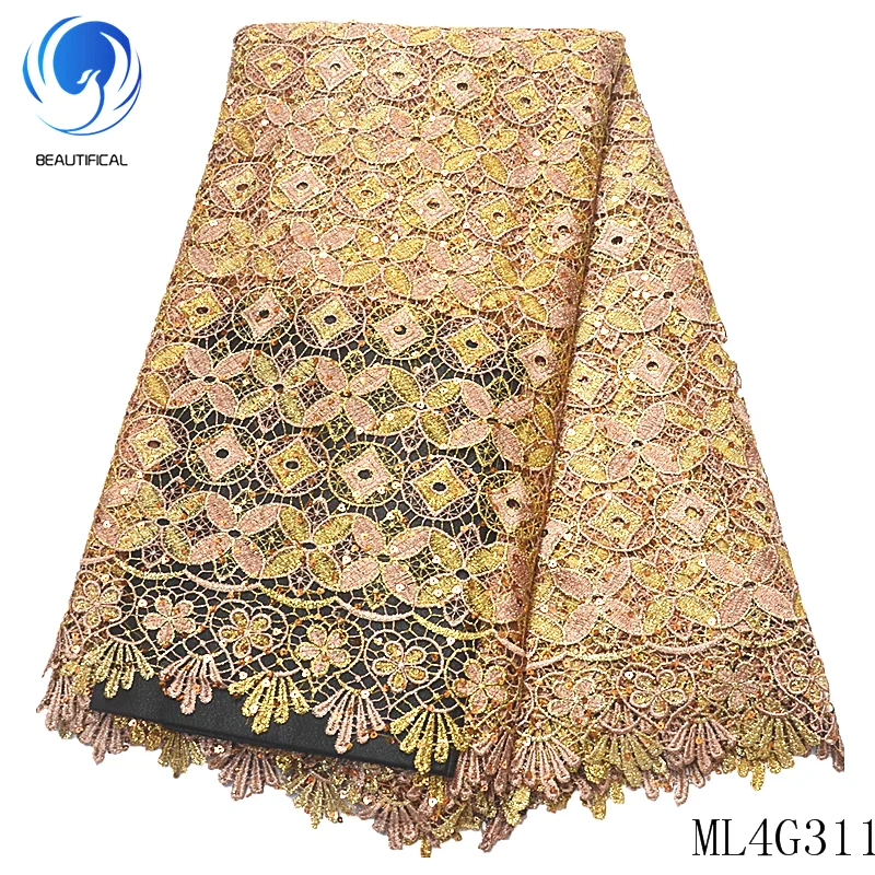 

BEAUTIFICAL African Lace High Quality Guipure Lace Fabrics with Sequins Women Dress Embroidery African Guipure Laces ML4G311
