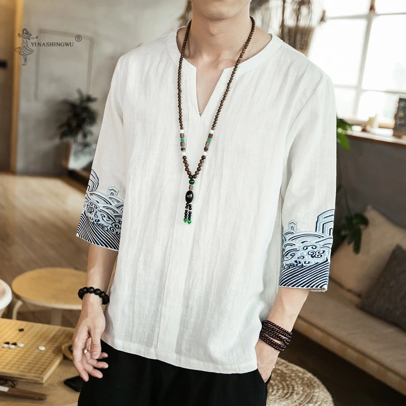 Kimono Japanese Men Short Half-Sleeve Shirt T-shirt  Embroidered Japan Harajuku Trouser Asian Male Yukata Haori Cardigan Costume