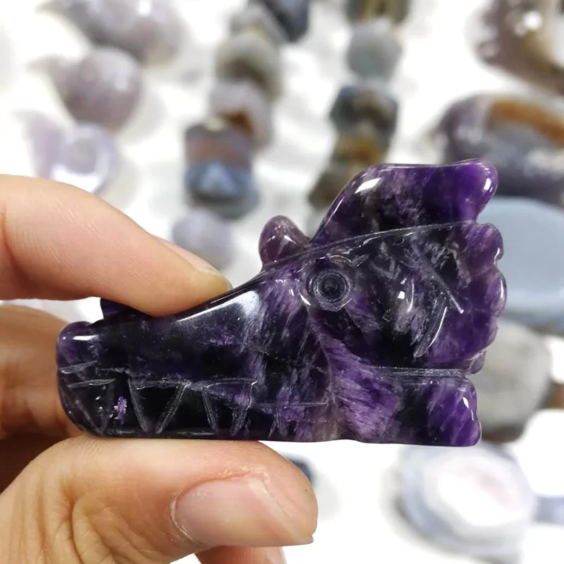 Оптовая продажа мечта аметист череп натуральный кристалл голова дракона фигурка