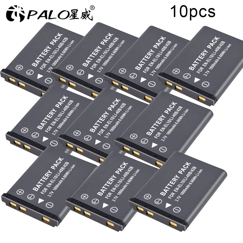 10 pcs PALO аккумуляторная батарея для цифровых фотоаппаратов EN-EL10 LI-40B 42B NP-45/80/82 3,7 V литий-ионная аккумуляторная батарея для nikon COOLPIX S60 S700 olympus D-630 с переменным фокусным расстоянием - Цвет: 10 pcs