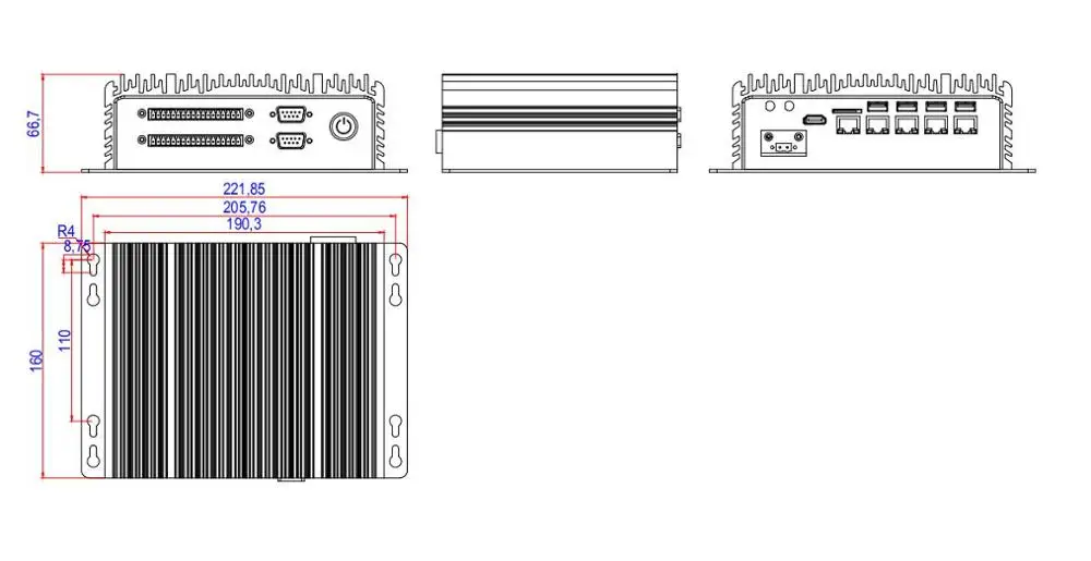 

Multi POE Wide voltage 9~36V i3/ i5 / i7 fanless rugged mini box pc