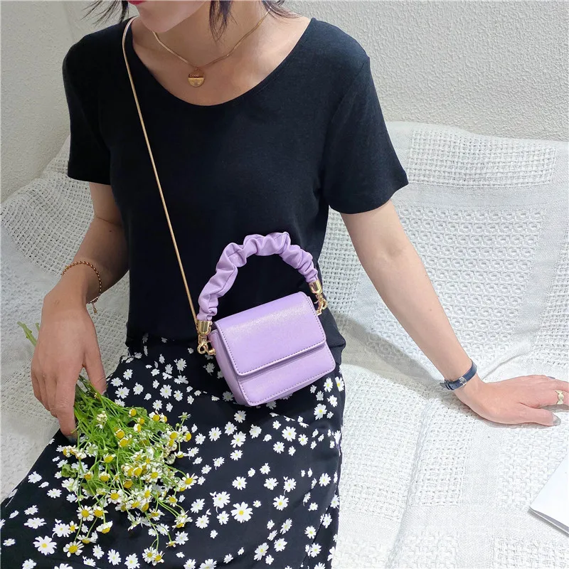 

Super Mini Lipstick Bags Folds Shoulder Handle PU Leather Shoulder Bags For Women 2020 Summer Totes Handbags Crossbody Bags