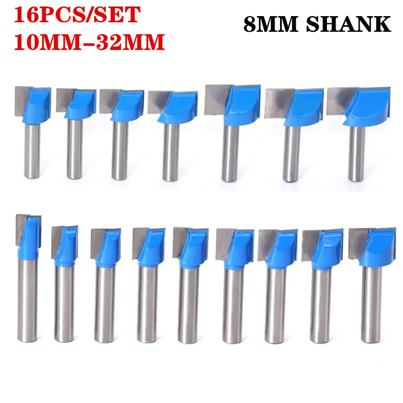 16pcs/set 8mm Wood Milling Router Bits Bottom Cleaning End Mill CNC for Woodworking Cutter |