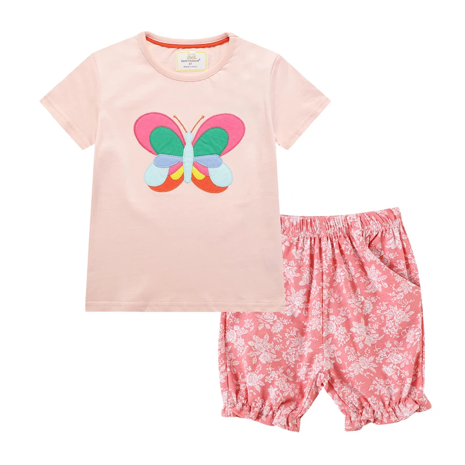

2Pcs/set Summer Kids Clothes Suit Children Clothing Toddler Baby Girls Costume Cotton Cartoon T-Shirts+Shorts for 1 2 3 4 Yrs