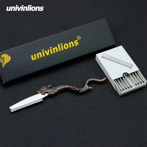 Univinlions нержавеющая Дракон прямое бритвенное лезвие Парикмахерская Филировочная Бритва Парикмахерская Бритва для волос с 10 лезвиями - Цвет: B-1-F10blades
