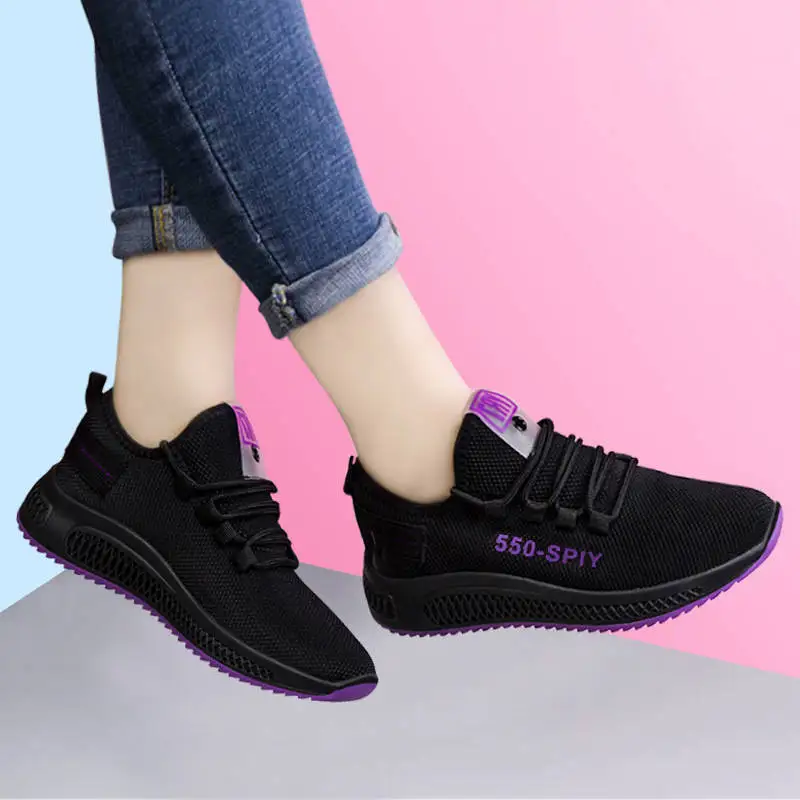 Black Purple Женская обувь; Новинка года; модные tenis feminino; Легкие дышащие сетчатые туфли; женская повседневная обувь; женские кроссовки; Быстрая - Цвет: Black Purple
