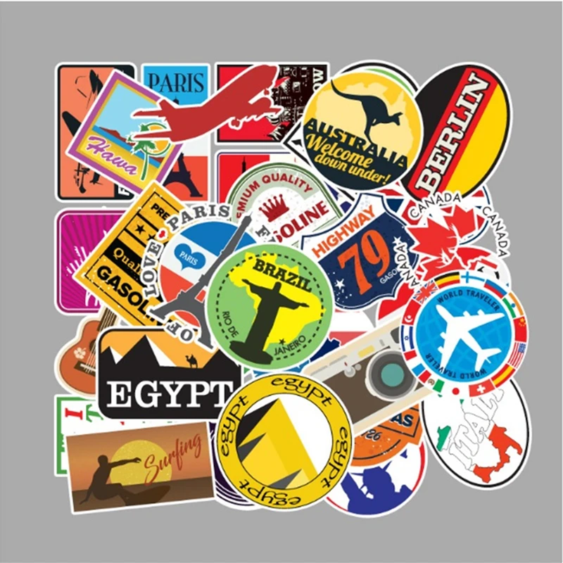 

10/30/50/100pcs travel map graffiti stickers suitcase suitcase mobile car skateboard stickers waterproof
