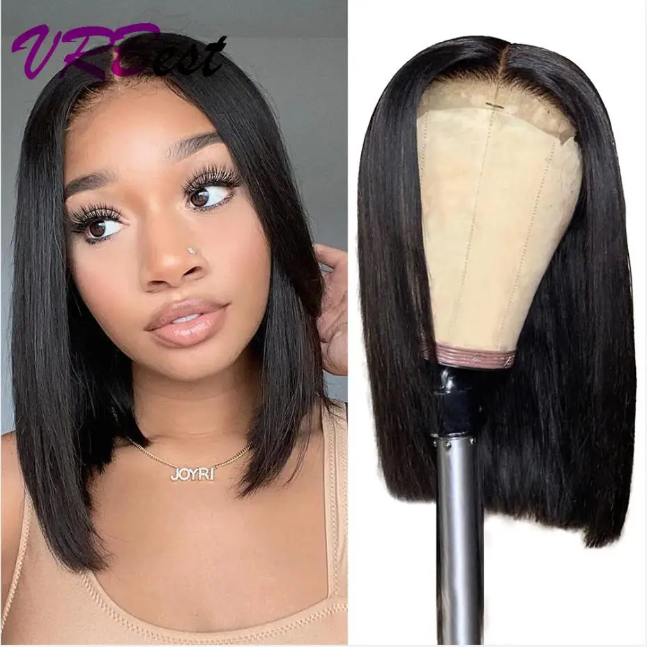 

VRBest Malaysian Straight Bob Wig Remy Hair Short Bob 4x4 Lace Closure 150% and 180% Density Easy Install For Beginner