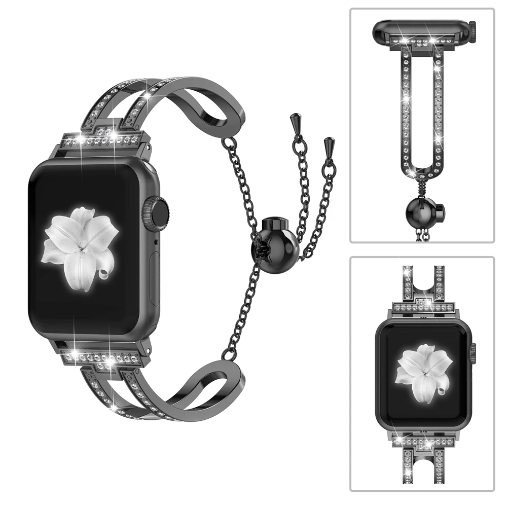 Браслет для часов U-образный 38 мм 42 браслет iWatch Bling стальной Стразы 40 44 Apple Watch 5 4 3 2 1