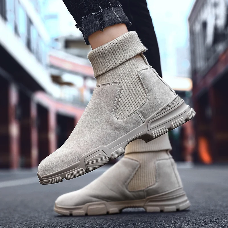 Зимние ботинки мужские шерстяные носки мартинсы уличные модные мужская обувь