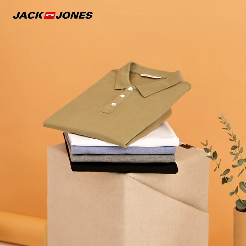 JackJones Мужская однотонная хлопковая рубашка поло с отложным воротником, мужская одежда 219106516