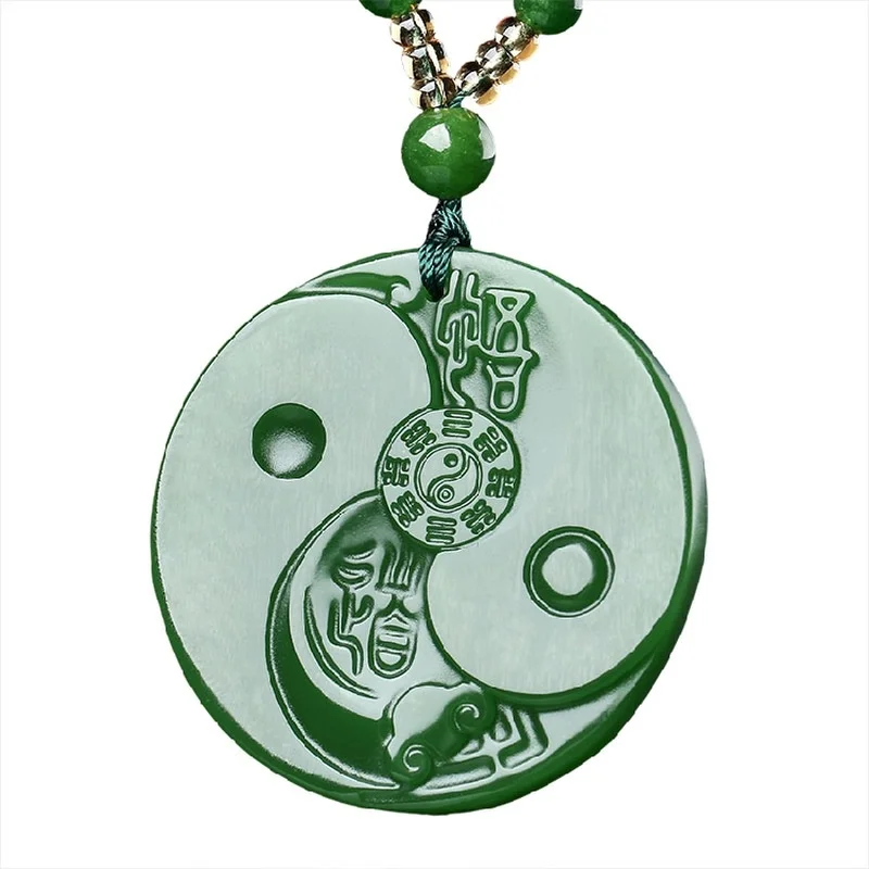 

Мужской амулет Neckalce Зеленый нефрит 3D резной Тай Чи сплетни круглый кулон Бесплатная Цепочка подарок для женщин модные ювелирные изделия