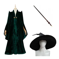 professor minerva mcgonagall cosplay costume green rope cape hat wand full suit