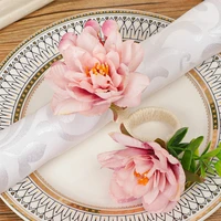 artificial red white flower serviette buckles elegant towel napkin holder new year wedding romantic table setting decorating