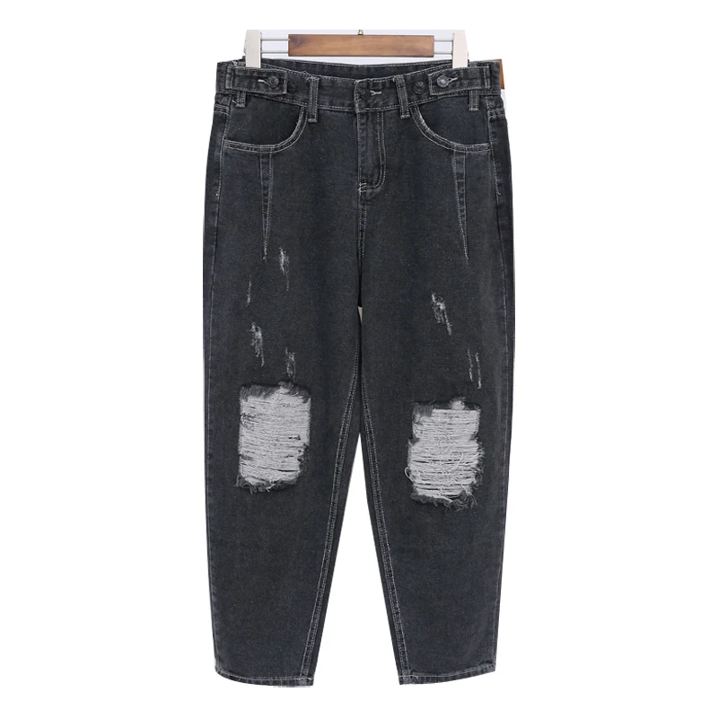 Женские джинсовые брюки-султанки с завышенной талией свободные дырками