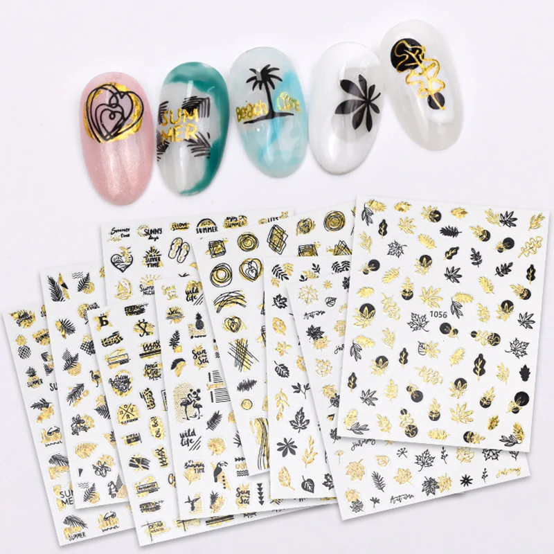 

Summer Tropical Beach Coconut Tree Slippers 3D Nail Sticker Leaves Shell Transfer Decals Slider Decoration Manicures