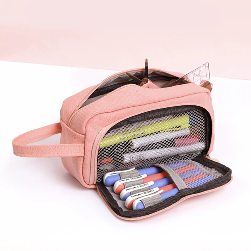 

Large Capacity Pencil Case with Carry Hand Multi Color School Pen Bag for Stationery Pens Eraser Storage Office Pouch A6368
