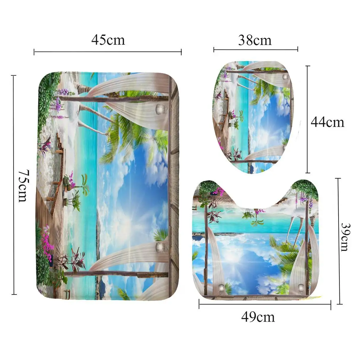 Занавеска для душа с 3D-принтом солнечного пляжа водонепроницаемый коврик ванной