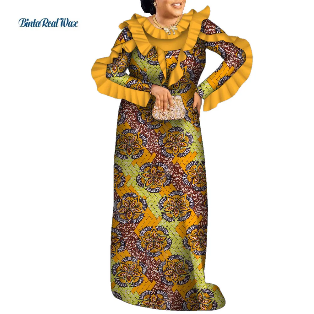 

Африканские платья Дашики для женщин базин богатый аппликация принт с длинным рукавом Вечерние платья традиционная африканская женская од...