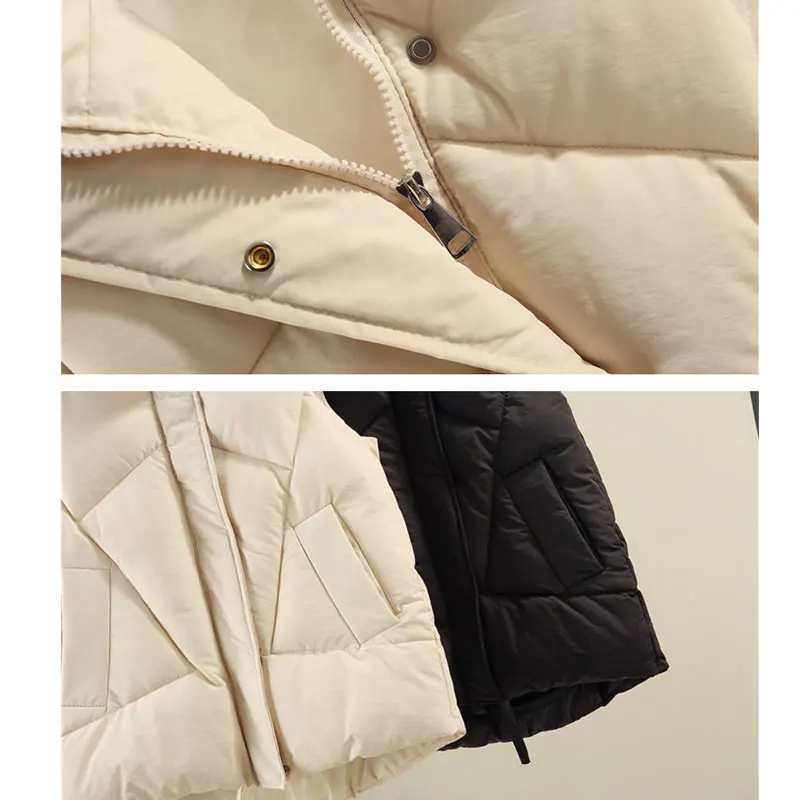 

Autumn Winter Black Sleeveless Vest Women Loose Casual Ultra Light Down Vest Korean Fashion Drawstring Warm Down Waistcoat