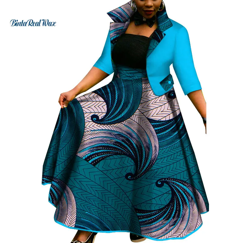 

New African Top and Tutu Skirts Sets for Women Bazin Riche African Women Clothing Dashiki 2 Pieces Coat and Skirts Sets WY3386