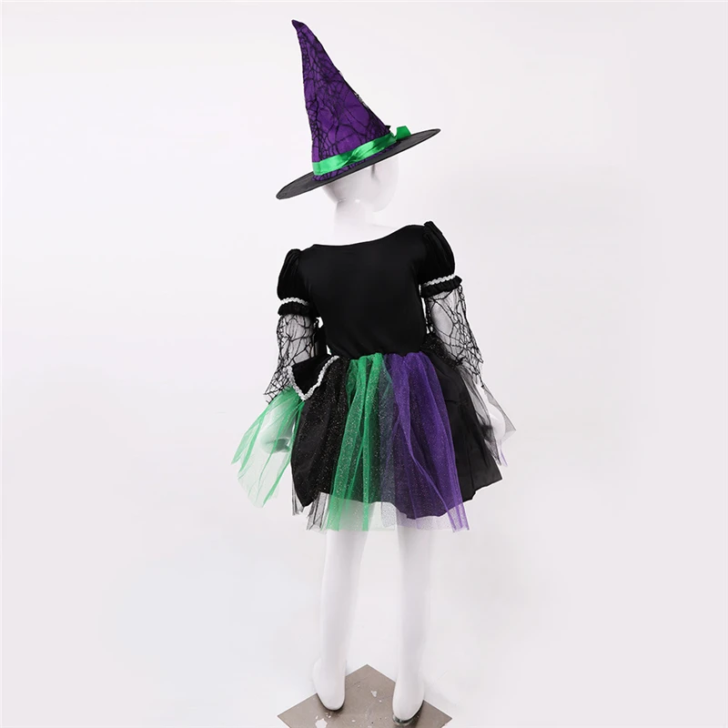 Новые детские модели Маскарадного костюма комплект фиолетовой ведьмы для