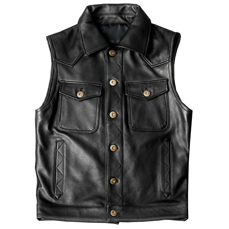 

Cowhide Vest Coats Men Summer Autumn Genuine Leather Dress Suit Weskit Waistcoat For Man Single-breasted Vests Blazer Slim Fit