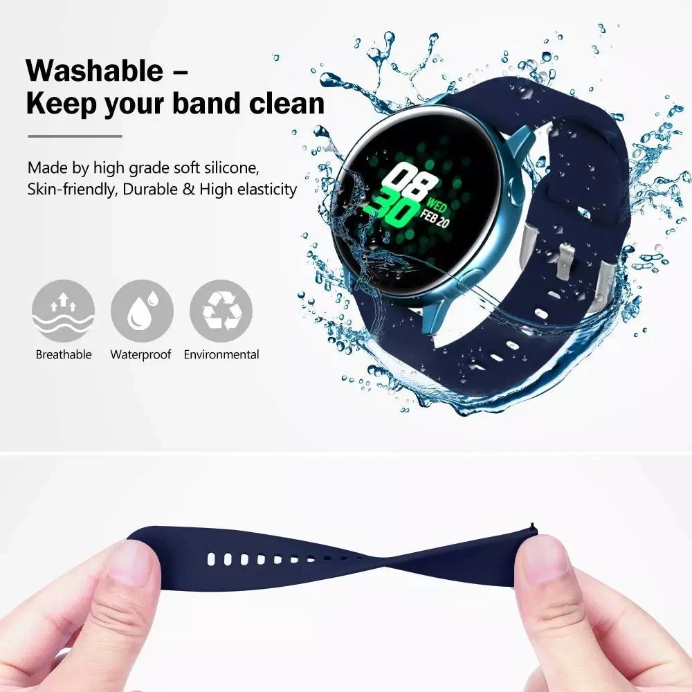 22mm 20mm Silicone Strap for Samsung Galaxy Watch Active 2 40/44mm Gear S2 Huami Amazfit bip Sports Wristband Huawei watch band